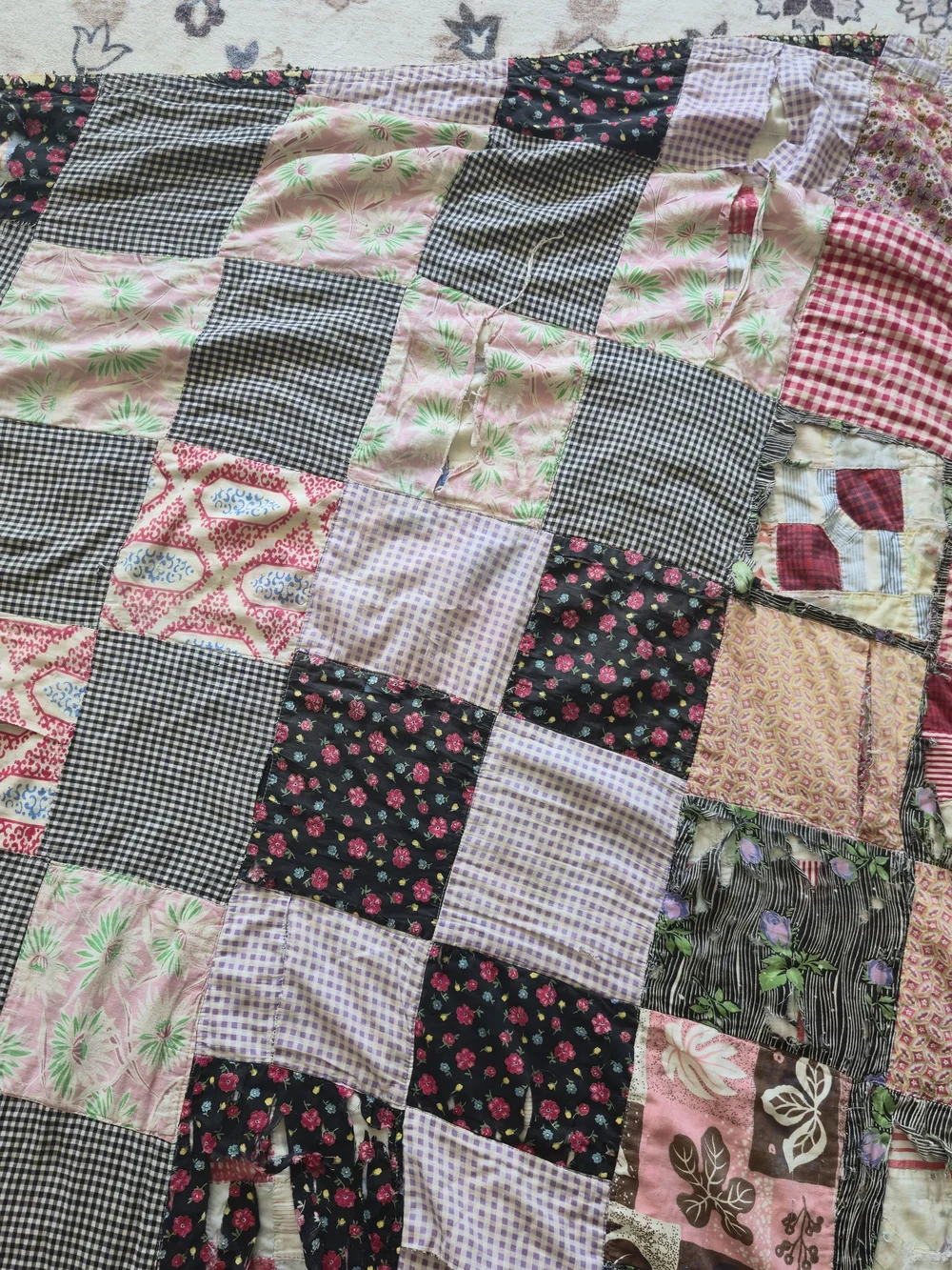 Vintage 30s 40s Quilt on Quilt Patched Over Cutter Craft 63x76 Heavy 6lb